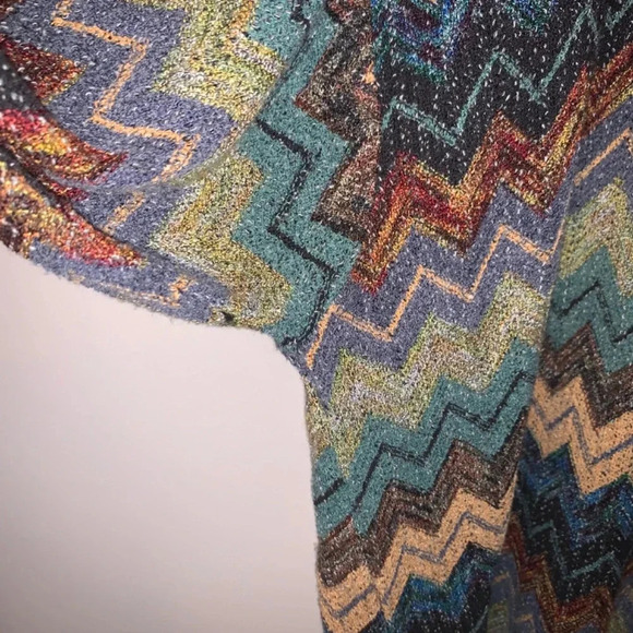 Vintage Cotton Linen Chevron  Print Multicolour Crewneck L - Picture 6 of 12